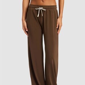 Brown Lounge Pants with Drawstring Cozy Earth Wide Studio Wide Leg Pant
